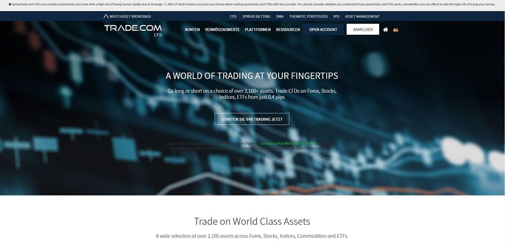 Die gemischte Sprache Startseite bei Trader.com 
